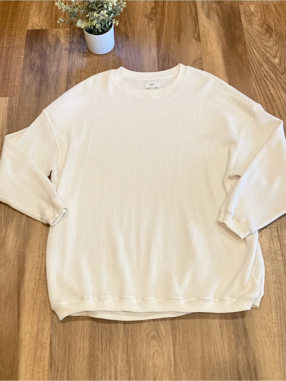 aerie Waffle Knit Crewneck Sweater Top Oversized Fit
